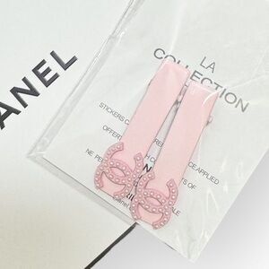 CHANEL 2Pc Pink/Pearl CC Long Rectangle Hair Clips & Gift Bag